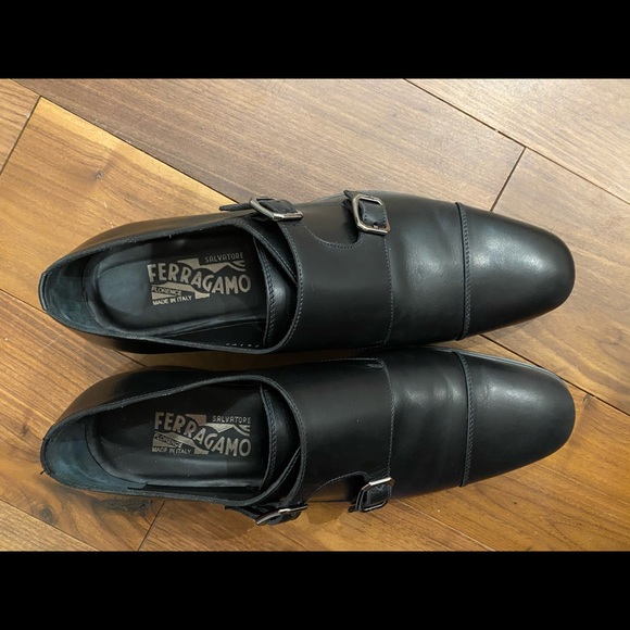 SOLD New Ferragamo Double Monkstrap Dress Shoes - Black - Picture 2 of 5